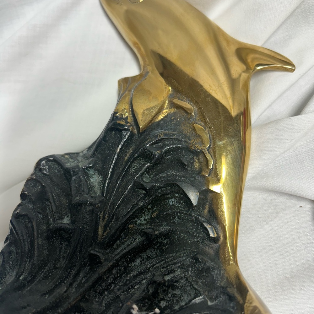 Vintage Brass Metal Dolphin With Ocean Waves Nautical Bookends MCM 70s - Picture 11 of 16